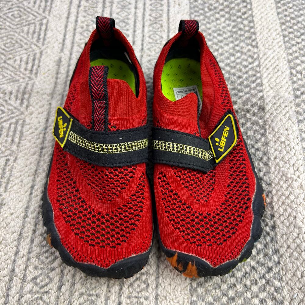 UBFEN Kids Water Shoes, Red Knit, Rubber Sole, Barefoot Aqua Swim Surf - Picture 3 of 10